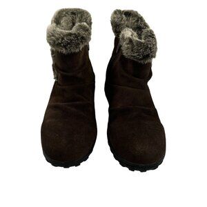 Khombu Brown Suede Leather Womens Faux Fur Cuff Side Zip Ankle Boots Size 8